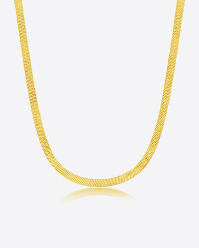 Damen Halskette 925 Silber vergoldet 18k 'Janine', 40cm – 45cm goldene Silberkette dünn, Schlangenkette flache Fischgrätenkette Choker | Clifford 