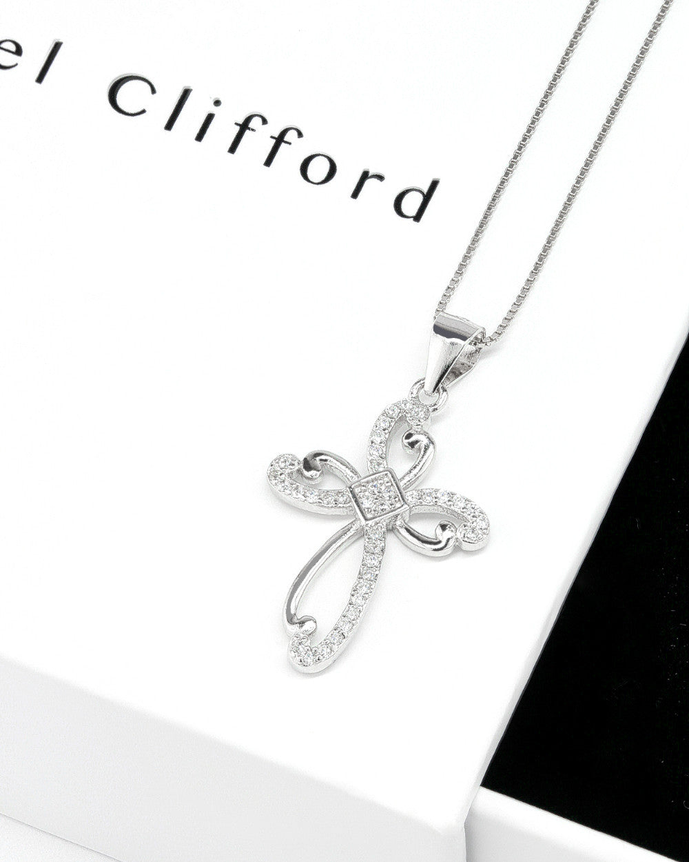 Daniel Clifford Damen Halskette Silber 925 Mary Kette Anhänger Kreuz Pendant Collier Kristall Zirkonia Schmuck Geschenk Frau Freundin Mutter Schwester