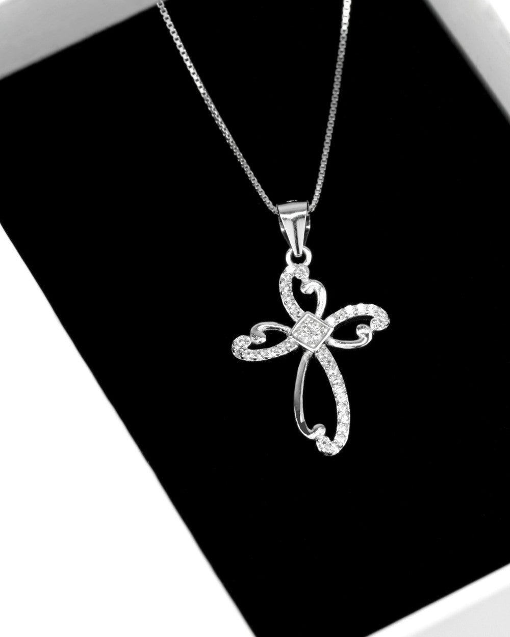 Daniel Clifford Damen Halskette Silber 925 Mary Kette Anhänger Kreuz Pendant Collier Kristall Zirkonia Schmuck Geschenk Frau Freundin Mutter Schwester