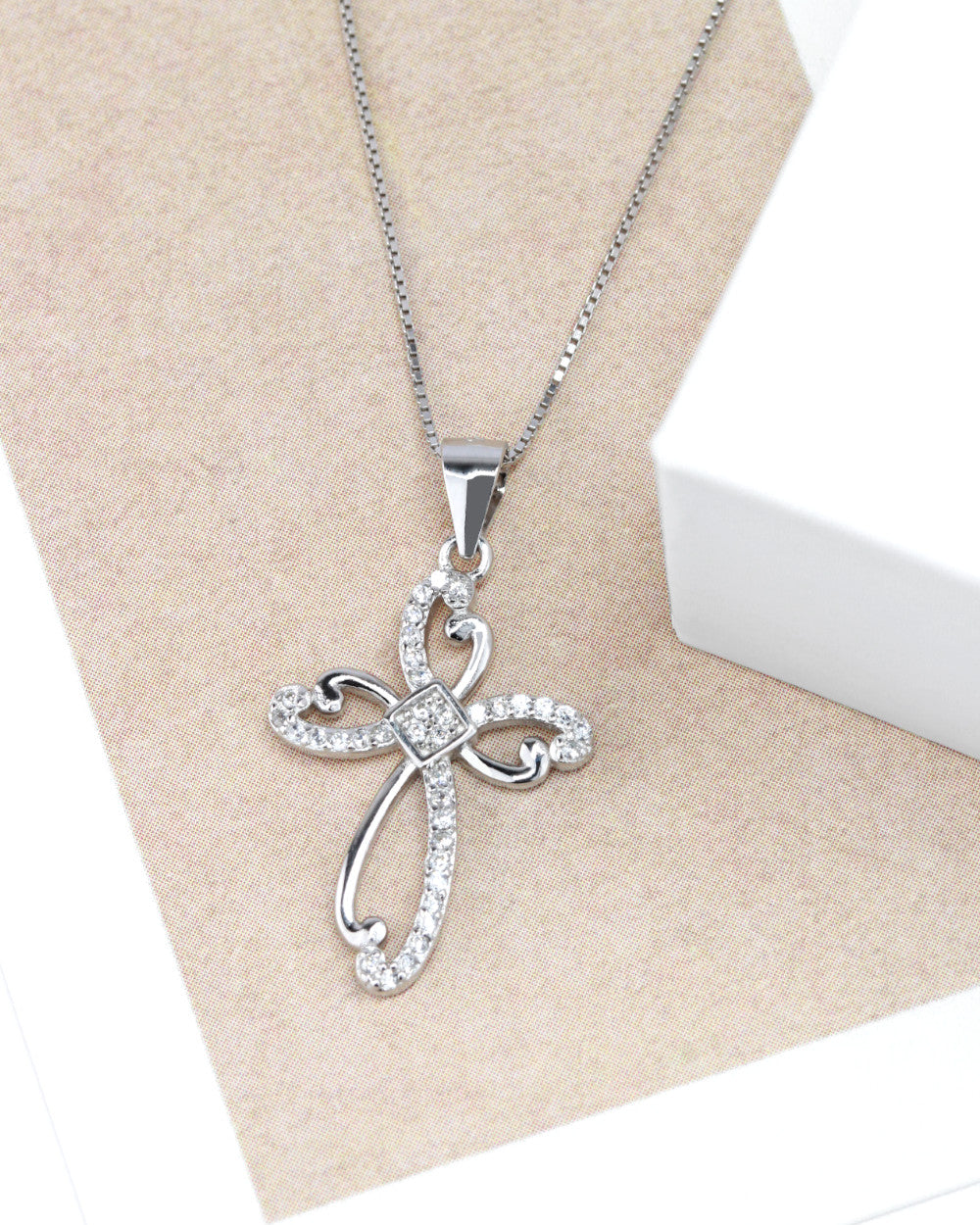 Daniel Clifford Damen Halskette Silber 925 Mary Kette Anhänger Kreuz Pendant Collier Kristall Zirkonia Schmuck Geschenk Frau Freundin Mutter Schwester