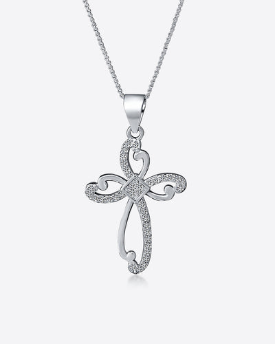 Daniel Clifford Damen Halskette Silber 925 Mary Kette Anhänger Kreuz Pendant Collier Kristall Zirkonia Schmuck Geschenk Frau Freundin Mutter Schwester