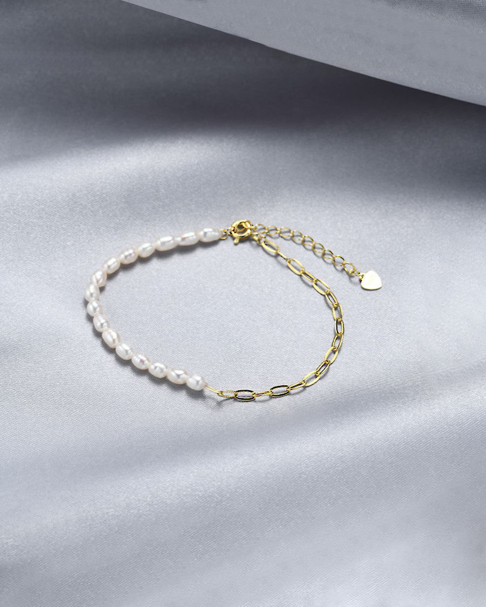 DANIEL CLIFFORD „Nicole“ Damen Armband Silber 925 vergoldet 18k Gold Süßwasserzucht Perlen, größenverstellbares Glieder-Armband Perlen Sterlingsilber