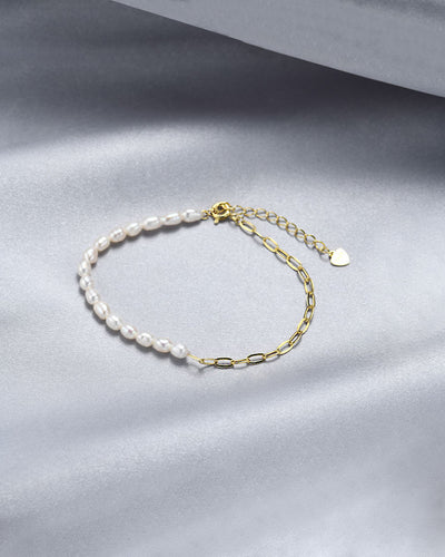 DANIEL CLIFFORD „Nicole“ Damen Armband Silber 925 vergoldet 18k Gold Süßwasserzucht Perlen, größenverstellbares Glieder-Armband Perlen Sterlingsilber