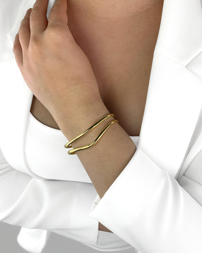 DANIEL CLIFFORD „Julie“ Damen Armband Silber 925 vergoldet 18k Gold größenverstellbar, goldener Armreif mehrreihig Sterlingsilber für Frauen