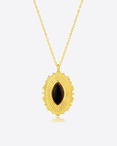 DANIEL CLIFFORD „Mara“ Damen Halskette Silber 925 vergoldet 18k Gold + Onyx Stein, Kette mit gezacktem Anhänger aus Sterlingsilber, 18k Gelbgold und schwarzem Onyx