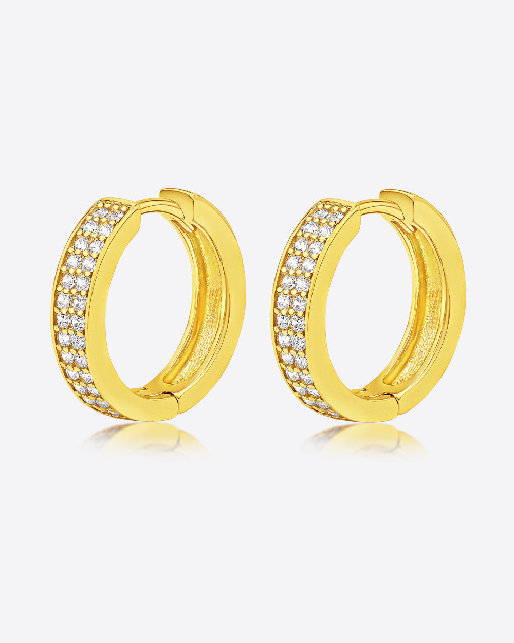 DANIEL CLIFFORD „Naomi“ Damen Creolen Silber 925 vergoldet 14k Gold Zirkonia Kristalle, goldene Klapp-Creolen Ohrringe 16mm Sterlingsilber vergoldet